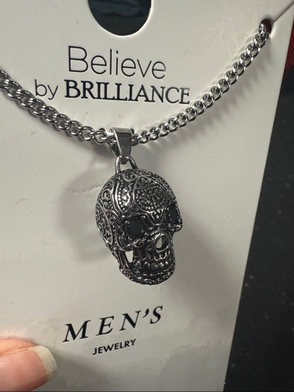 Believe by Brilliance Men's Silver Skull Pendant Necklace - Picture 2 of 4